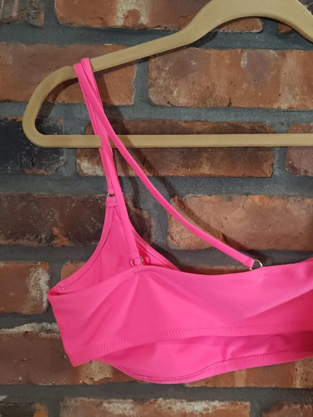 Aerie One Shoulder Bandeau Bikini Top in Hot Pink Barbiecore Beach Women's S